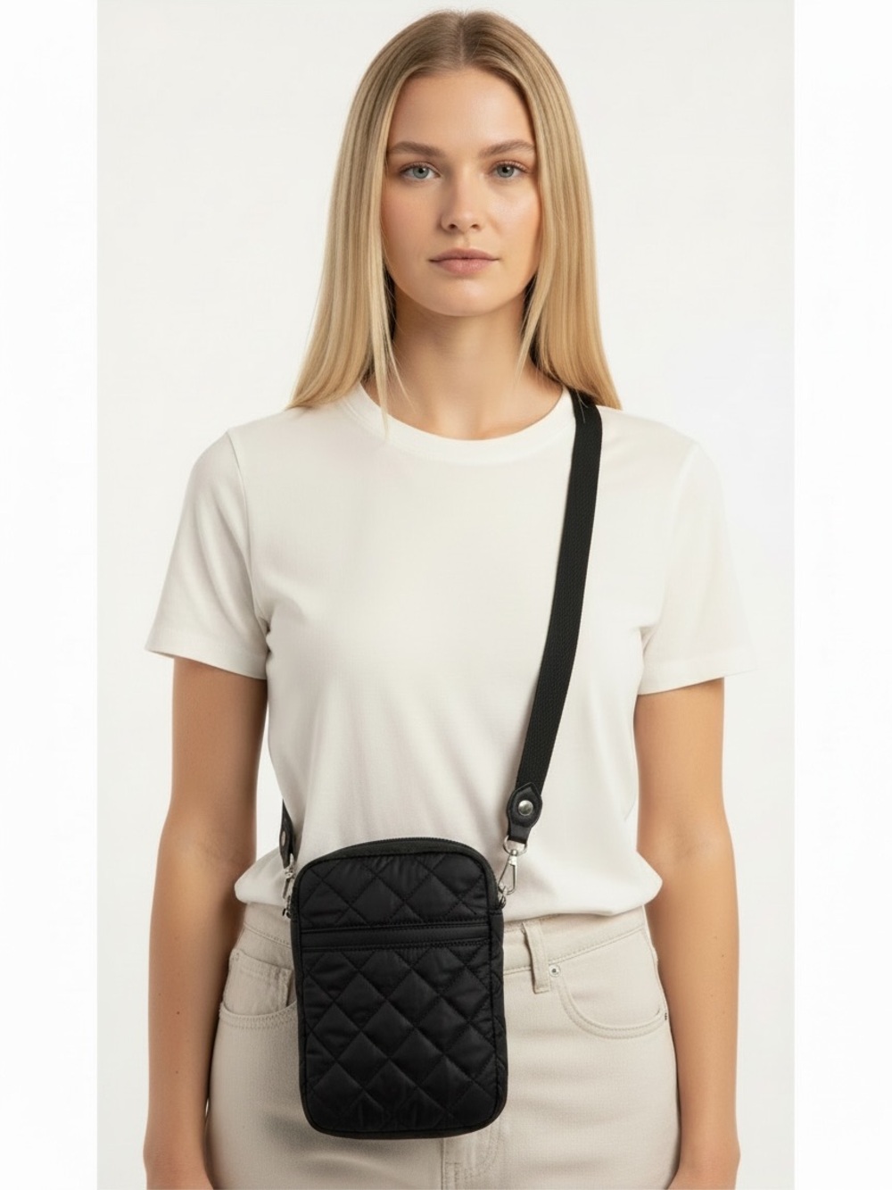 Quilted Crossbody  Bag black - Black sku132
